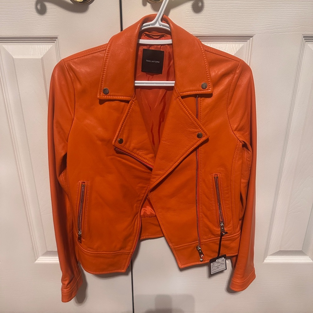 Tagliatore Vibrant Orange Leather Jacket